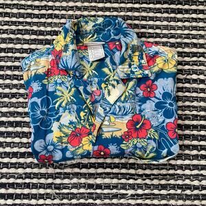 🌿Disney World Parks Mens Blue Mickey Mouse Surfboard Hawaiian Camp Shirt M